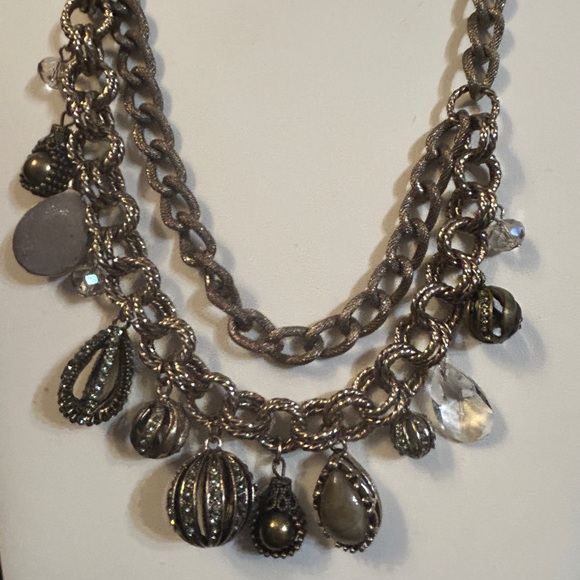 Loft Chunky Layered Necklace w Chains & Charms - Picture 3 of 8